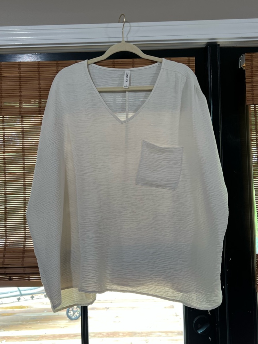 Zenana Outfitters Ivory V-Neck Textured Pocket Tunic